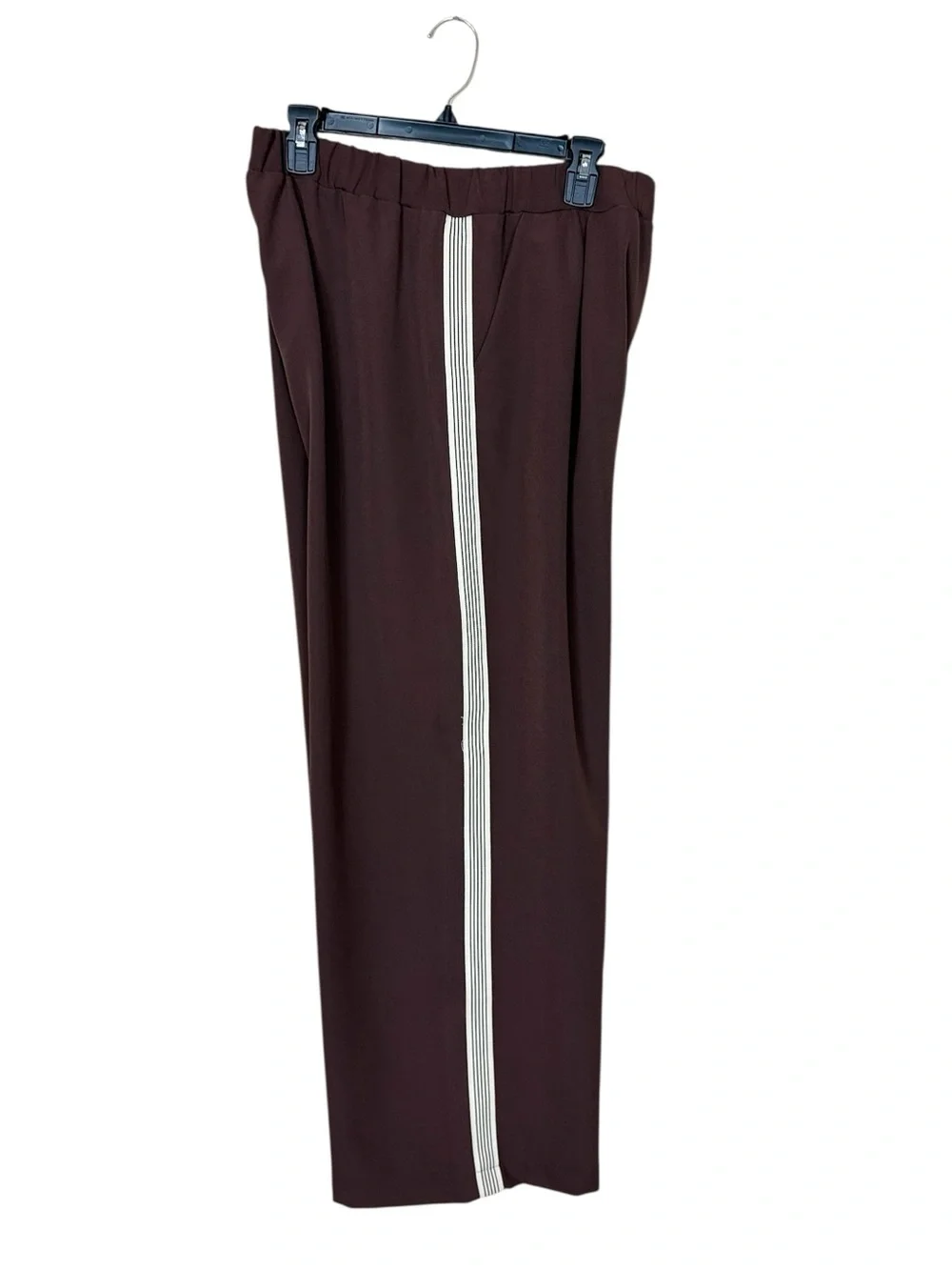 Maeve for Anthropologie “Aaron” Brown Wide-Leg Track Pants Cream Side Stripe NWT